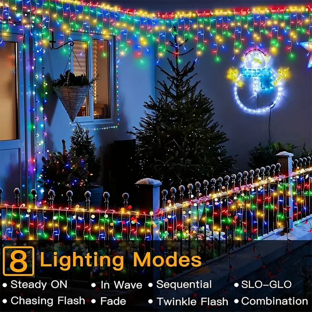 Solar Christmas Decoration Light String Outdoor waterproof Curtain Icicle Light Garden Eaves Decoration Fairy String Lights