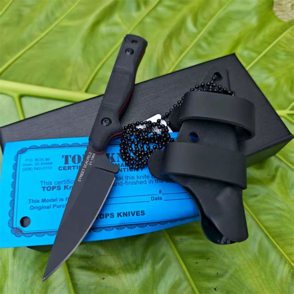 New Styles TOPS with Sheath Outdoor Straight Knife G10 Handle 8Cr13Mov Blade Camping Hunting Self-defense Multi-fuctional Tools