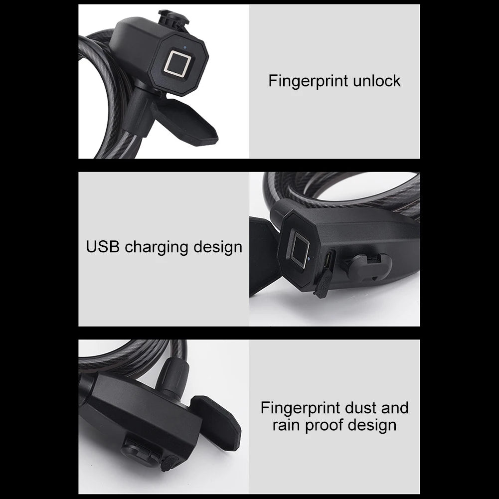 Fingerprint Bicycle Lock USB Charging Keyless Motorcycle Security Lock 1200mm Long MTB Road Bike Lock for Electric Bike Scooter