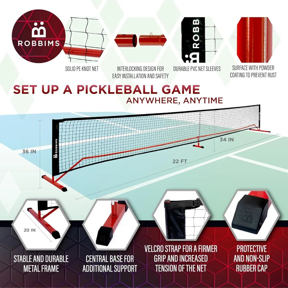 Portable Pickleball Set with Net  4 USAPA Approved Carbon Fiber Paddles, Duffle Bag, Regulation Size Pickleball Net System