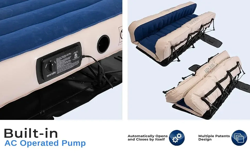 Bed Air Mattress with Frame and Rolling Case, Self-Inflating Airbed with Built in Pump for Travel