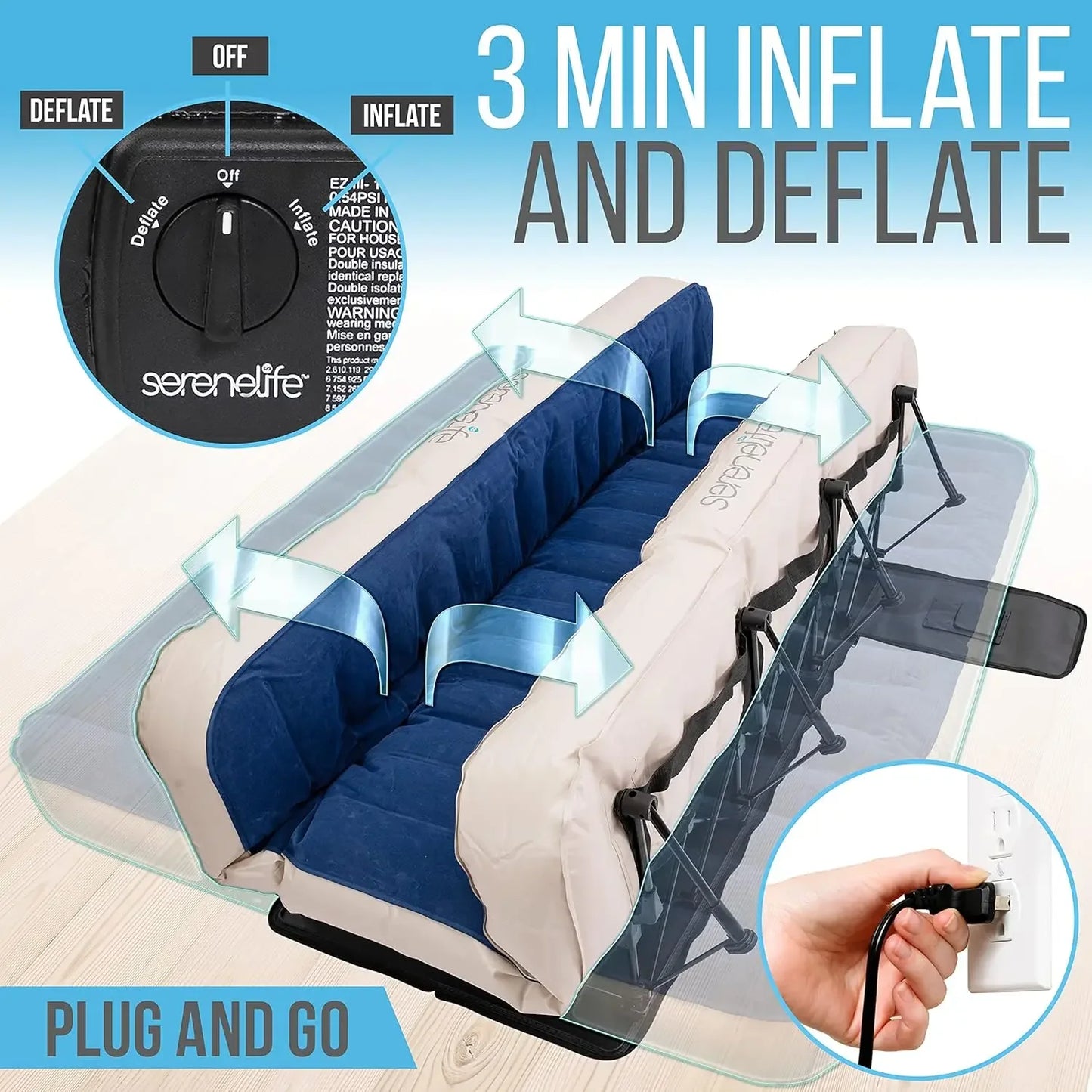 Bed Air Mattress with Frame and Rolling Case, Self-Inflating Airbed with Built in Pump for Travel
