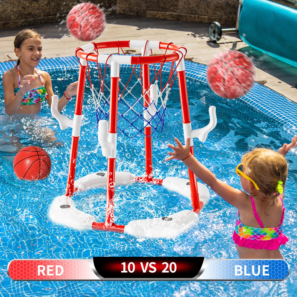 Summer Pool Basketball Hoop Toys, Floating Basketball Pool Game Swimming Floats Toys With 4 Balls Outdoor Indoor Water Play Toys