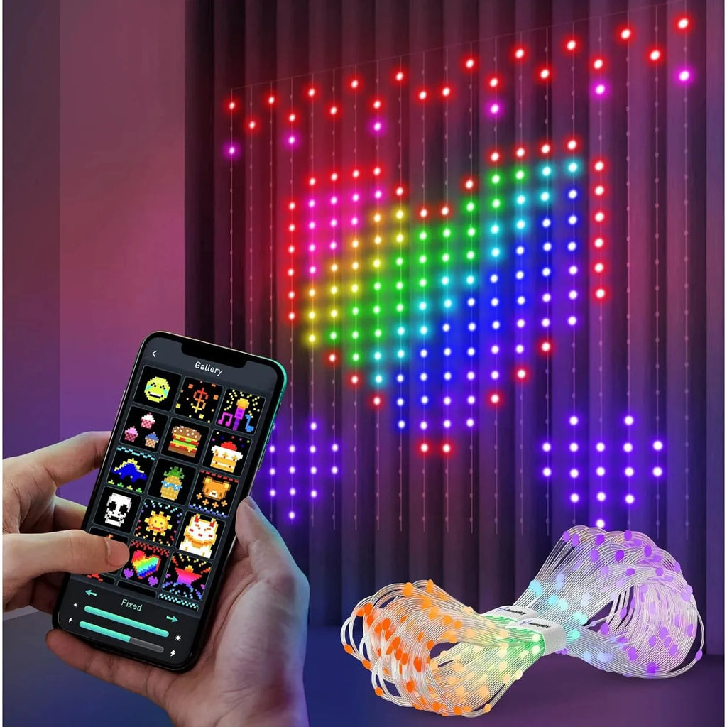 Smart LED Curtain Light APP Control RGB Dimmable DIY Pattern Music Ambient Lighting For Home Holiday Party Christmas Decoration