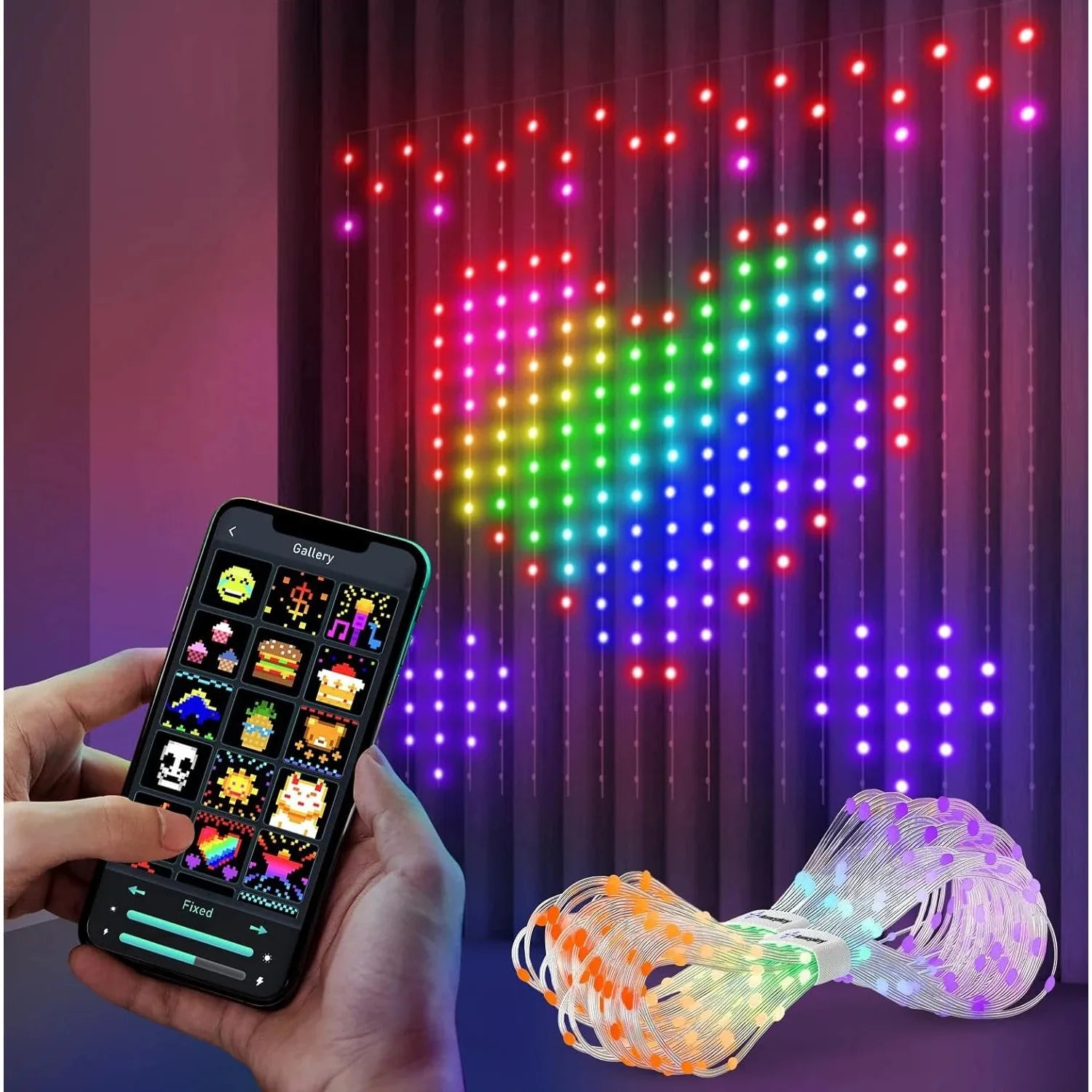 Smart LED Curtain Light APP Control RGB Dimmable DIY Pattern Music Ambient Lighting For Home Holiday Party Christmas Decoration
