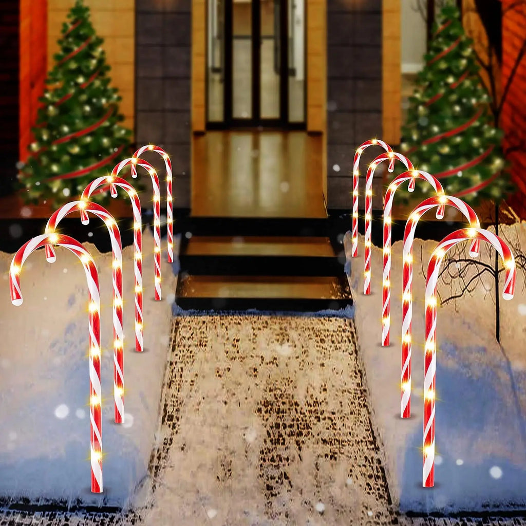 16" Christmas Candy Cane Pathway Markers Lights Set of 12 with Warm White for Xmas Indoor and Outdoor Decorations