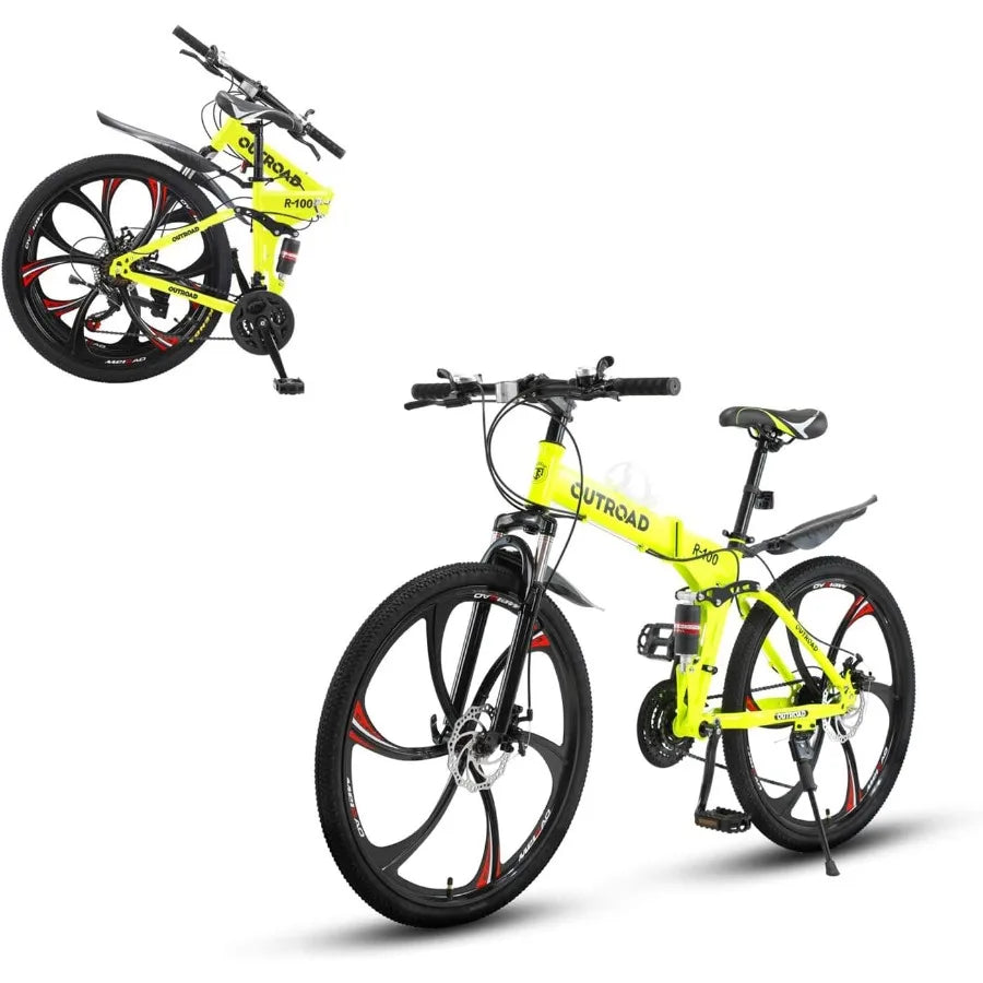 26 ich Folding Mountain Bike 21 Speed High Carbon Steel Mountain Bike for Adults with 26 Inches Durable Tires Front Suspension