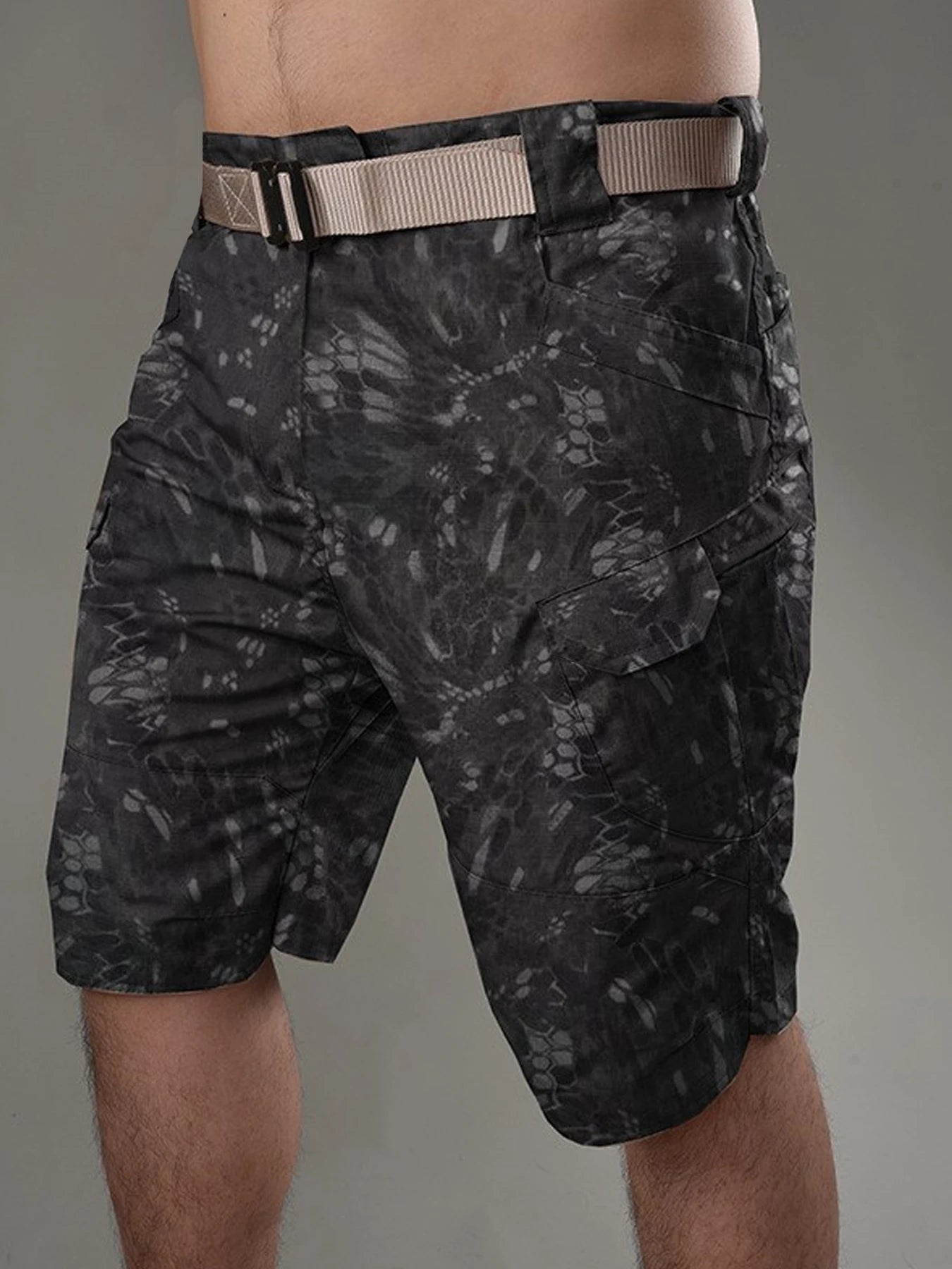Elastic Waist Military Blue Short Pants Big Pocket Men's Black Summer Casual Drawstring Sweat Shorts