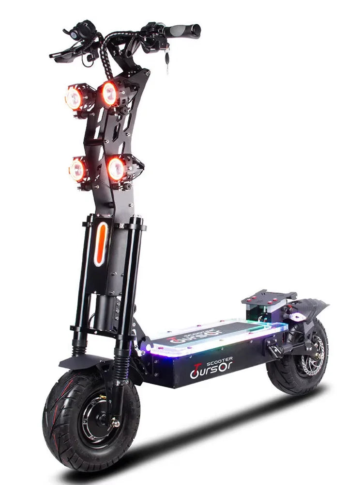 Two-wheel scooter 10000W dual motor 72V 40AH battery, 13-inch road tires, hydraulic brakes, foldable adult scooter.