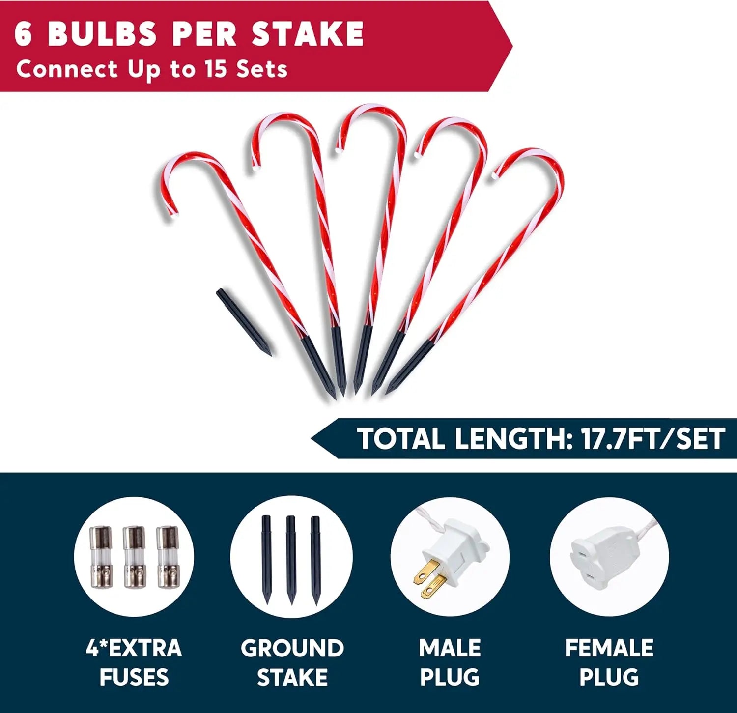 16" Christmas Candy Cane Pathway Markers Lights Set of 12 with Warm White for Xmas Indoor and Outdoor Decorations