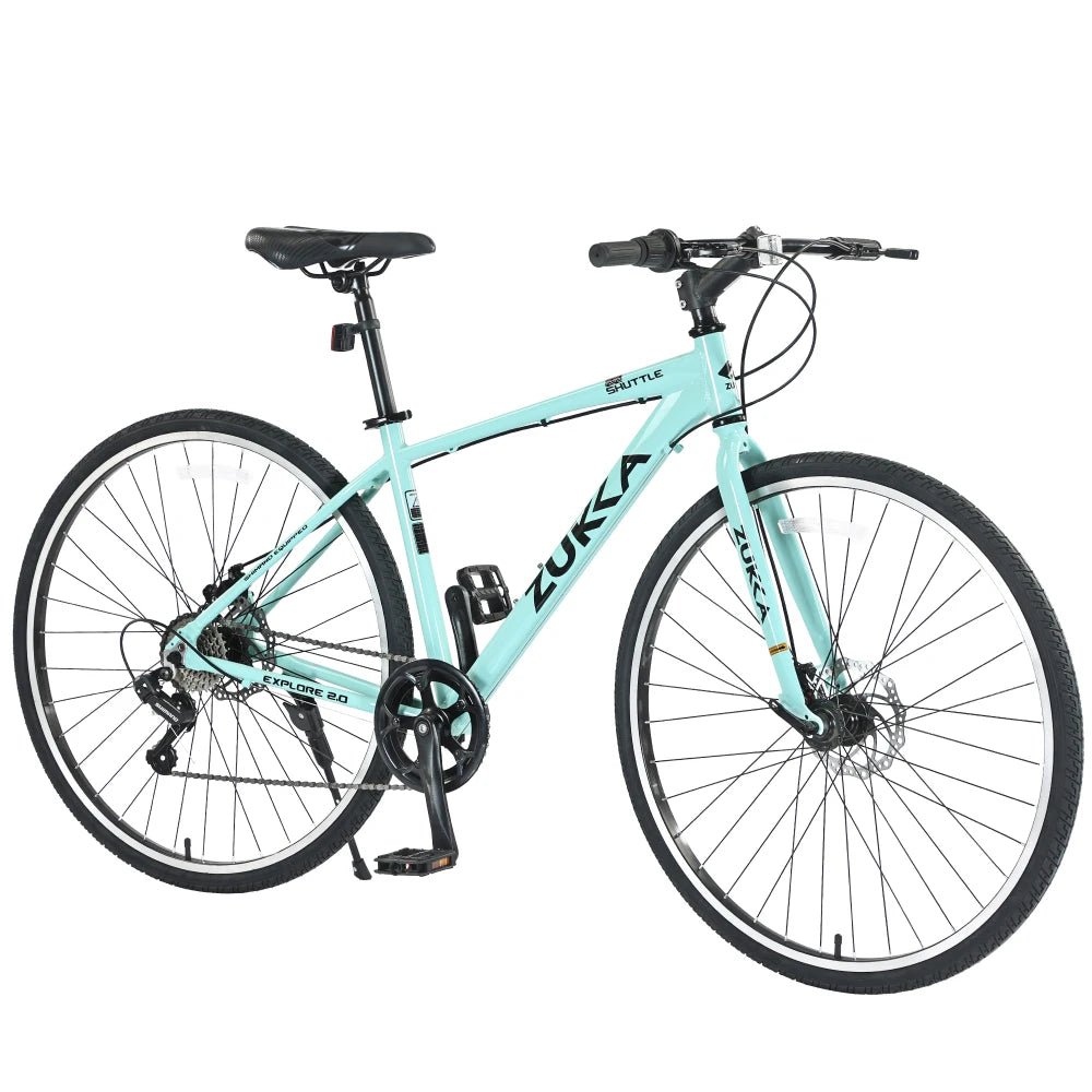 Shimano 7 Speed Hybrid Bike Aluminum Alloy Frame Double Disc Brakes 700C Road Bike For men women's City Bicycle