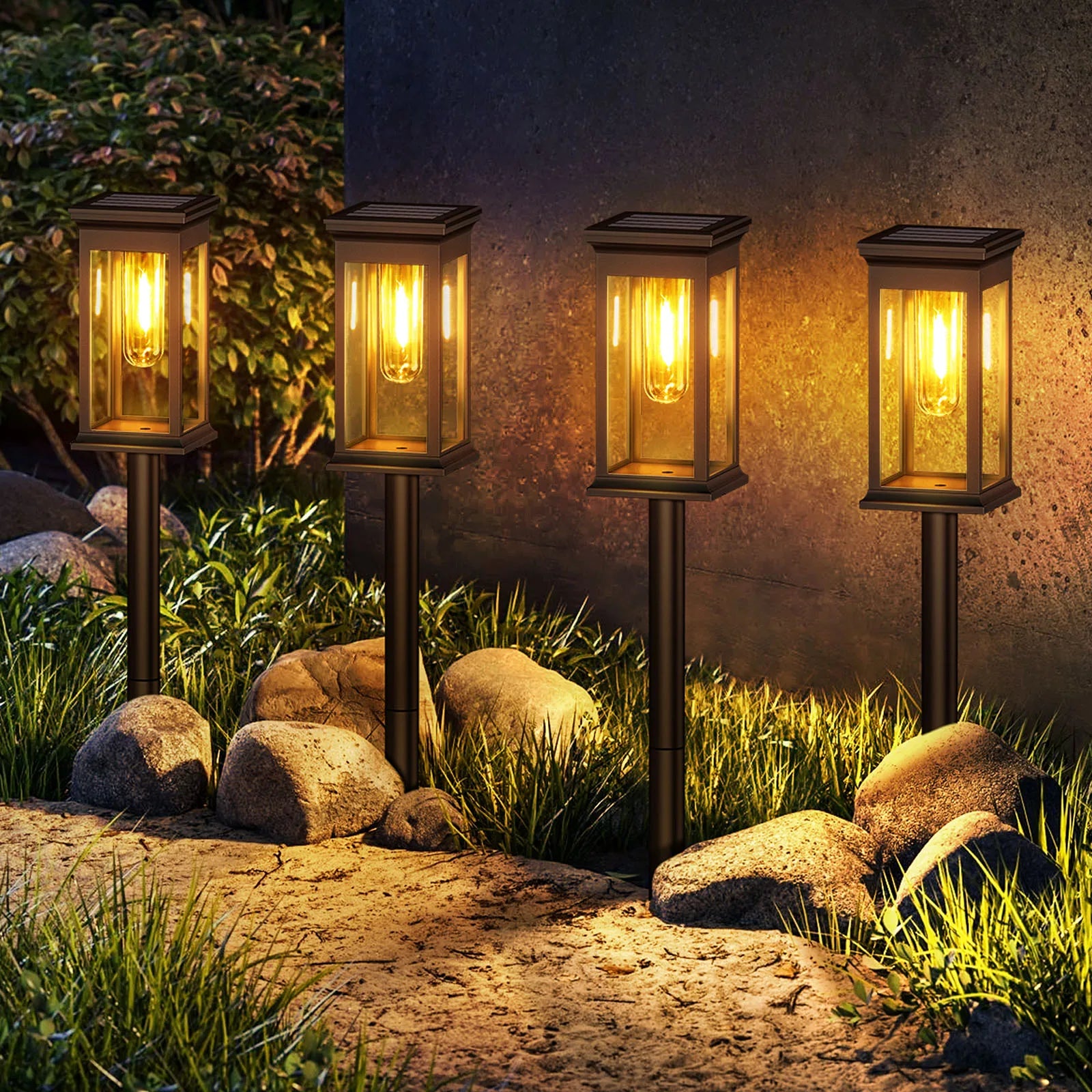 6/12 Pack Solar Lights, 2700K Warm White, Super Bright 12Hrs, for Yard/Garden Walkway