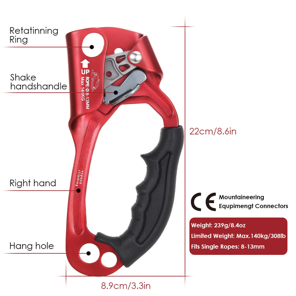 Hand Ascender Aluminum Magnesium Alloy Rock Climbing Handheld Ascender for Aloft Working Caving