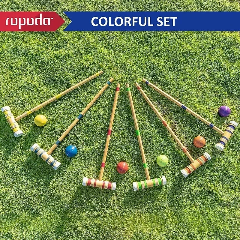 Six-Player Croquet Set with Wooden Mallets, Colored Balls, Sturdy Carrying Bag for Adults &Kids-Innovative design