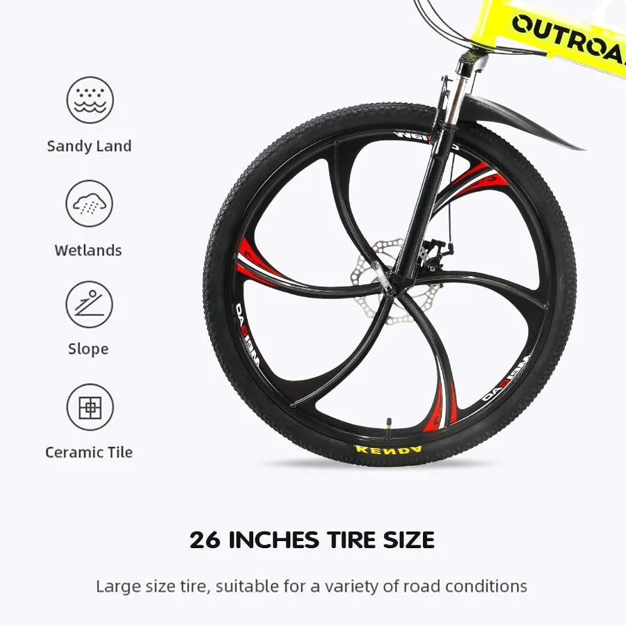 26 ich Folding Mountain Bike 21 Speed High Carbon Steel Mountain Bike for Adults with 26 Inches Durable Tires Front Suspension