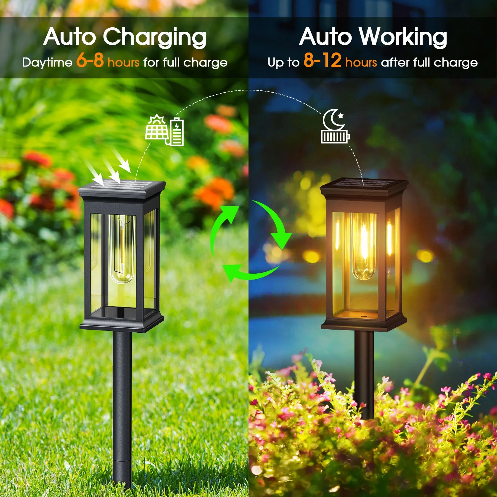 6/12 Pack Solar Lights, 2700K Warm White, Super Bright 12Hrs, for Yard/Garden Walkway