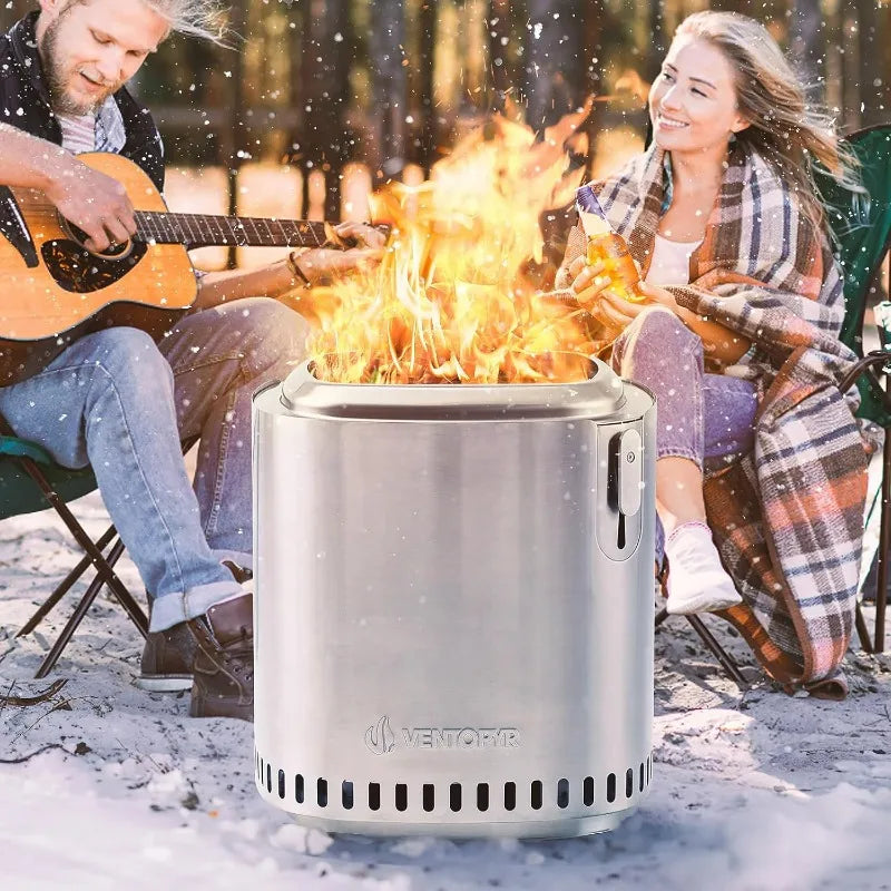 Smokeless Fire Pit, Stainless Steel Stove with Adjustable Firepower, Removable Ash Pan, Portable Camping Fire Table Wood Burning