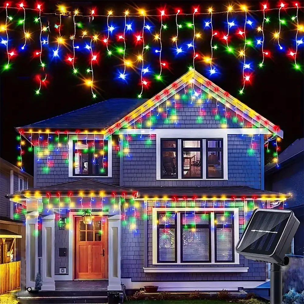 Solar Christmas Decoration Light String Outdoor waterproof Curtain Icicle Light Garden Eaves Decoration Fairy String Lights