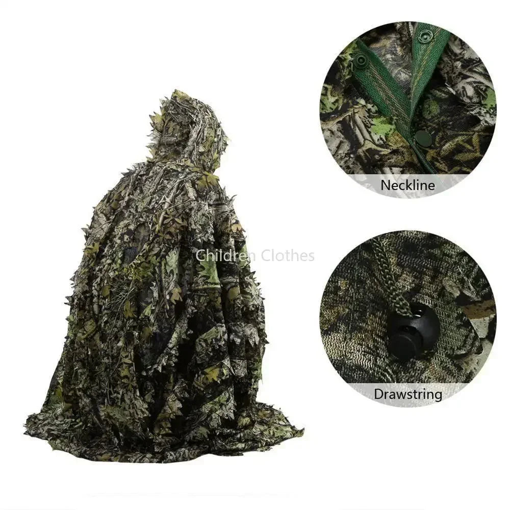 3D Maple Leaf Bionic  Ghillie Suit Woodland Poncho Cloak Outdoor Clothes