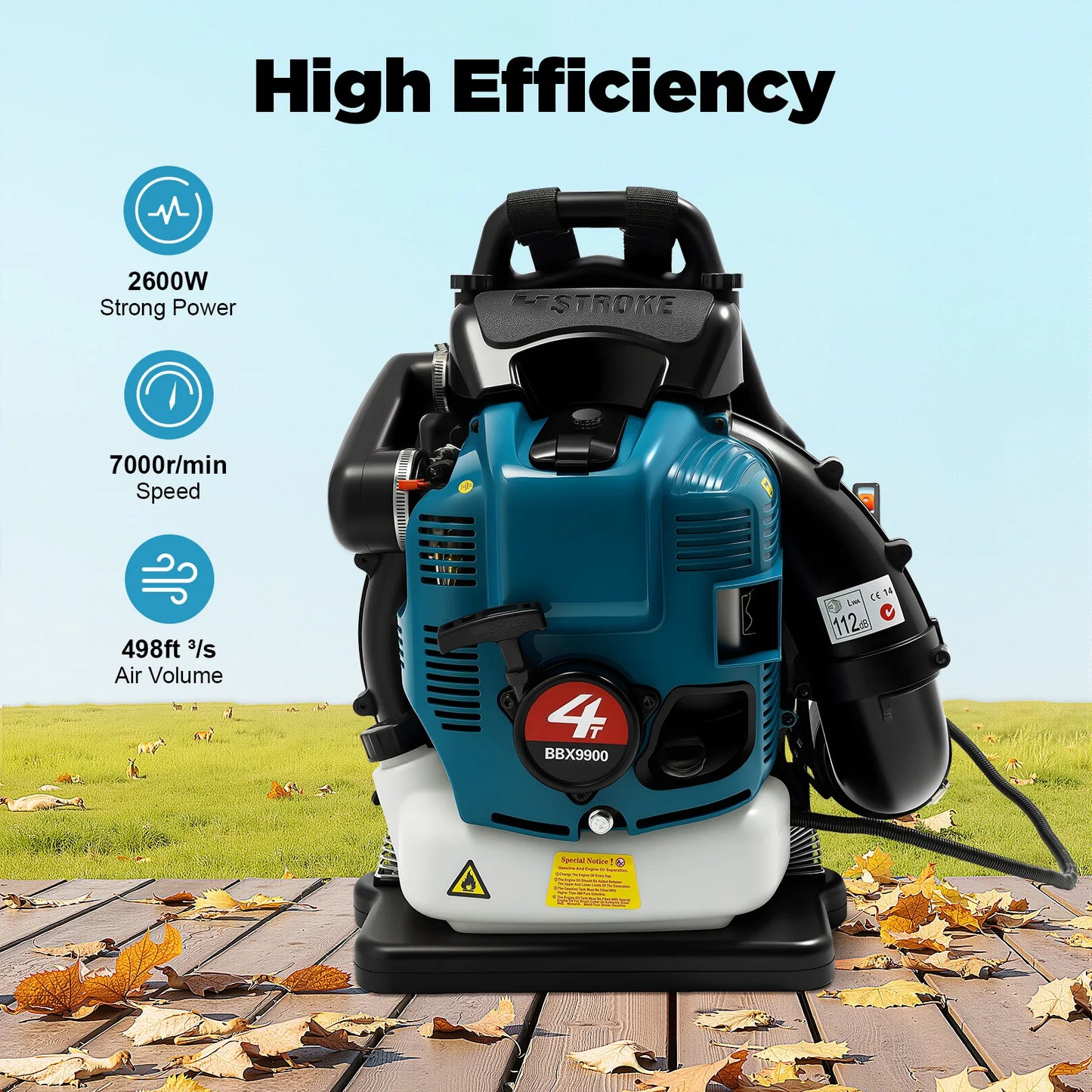 4-Stroke Backpack Leaf Blower 2.6kW Gas Powered Leaf Blower for Yard Lawn Debris Street Cleaning