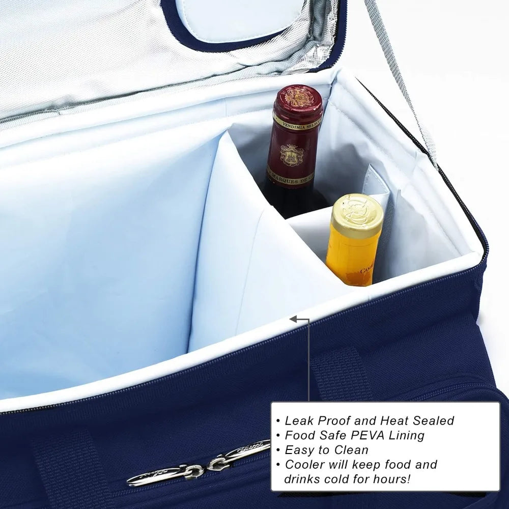 Original Insulated Picnic Cooler with Service for 4 on Wheels-Designed & Assembled in USA