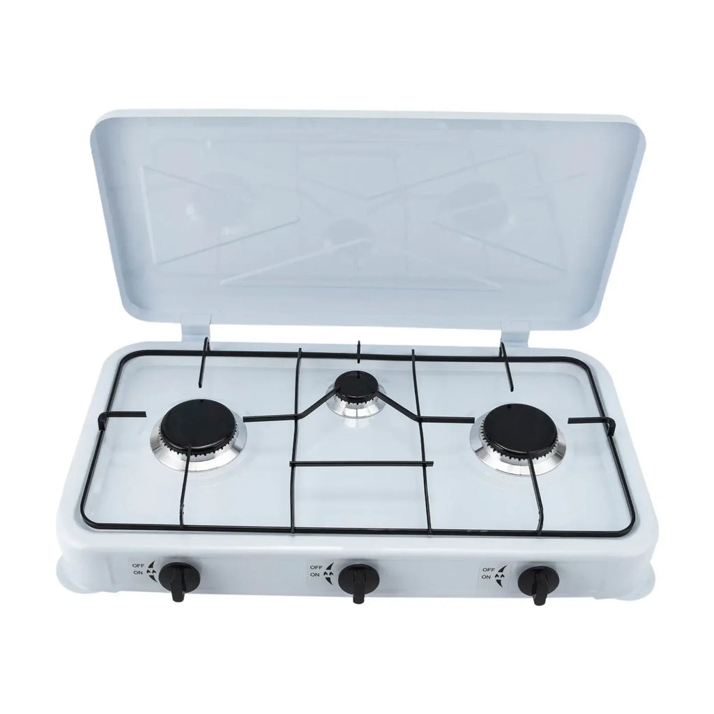 White Built-in 3-Burner Gas Cooktop Rectangular Cast Aluminum with Hose