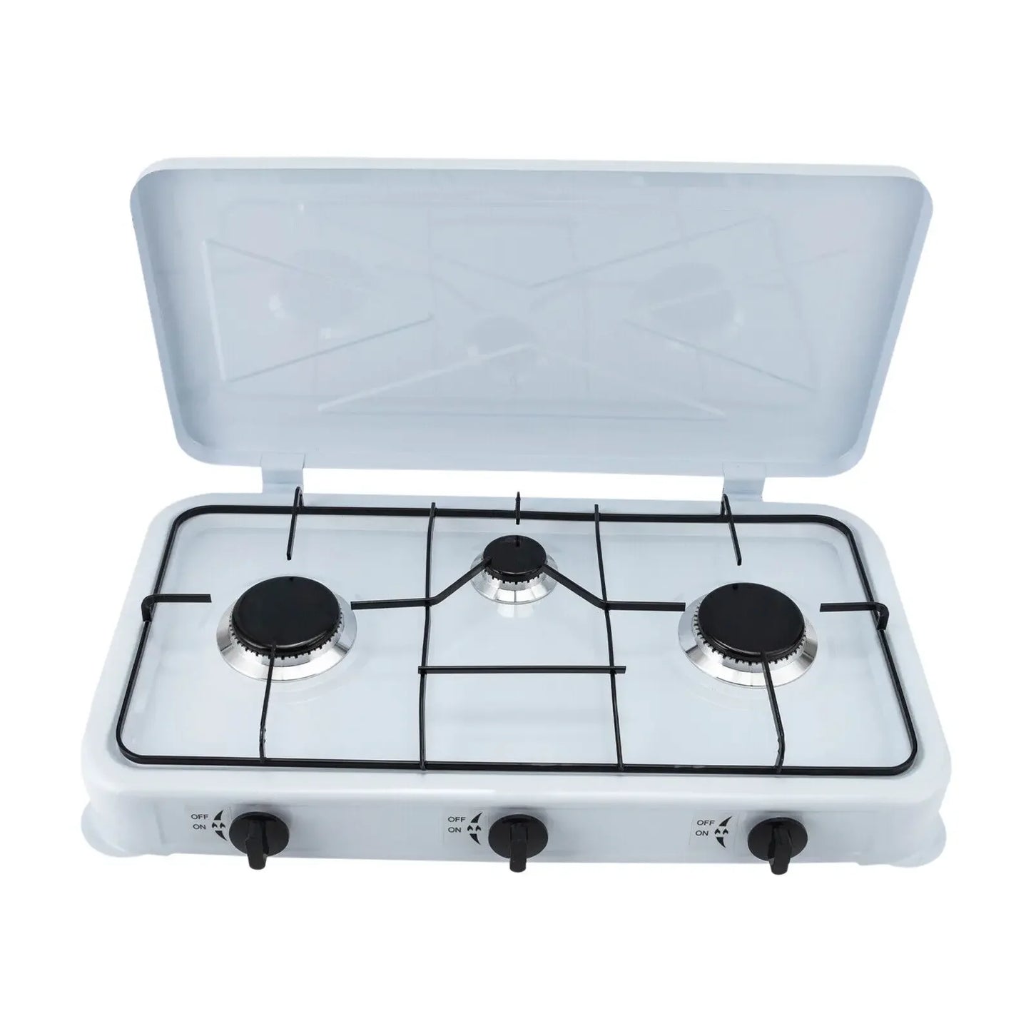 White Built-in 3-Burner Gas Cooktop Rectangular Cast Aluminum with Hose
