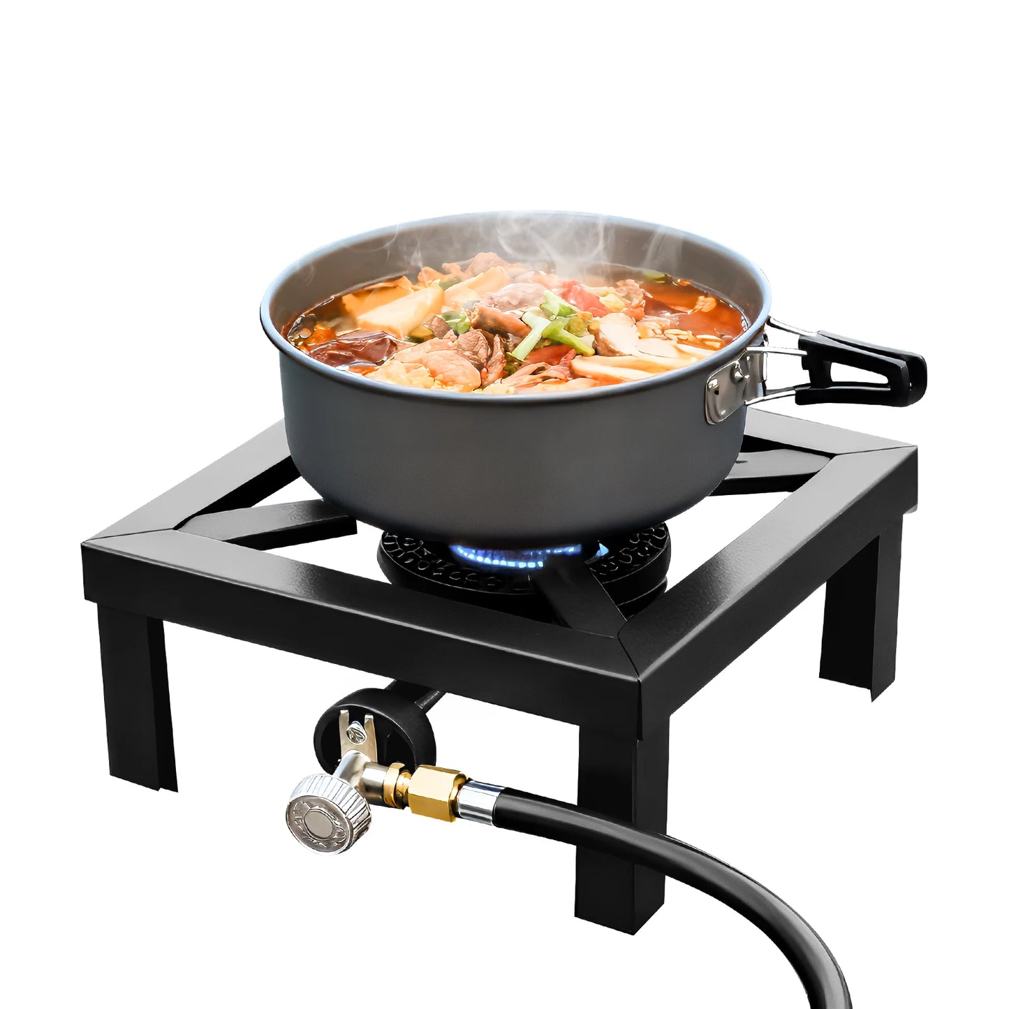 Portable Single Burner Outdoor Gas Stove Propane Cooker with Adjustable 0-10Psi Regulator Hose for Patio Camping, BBQ