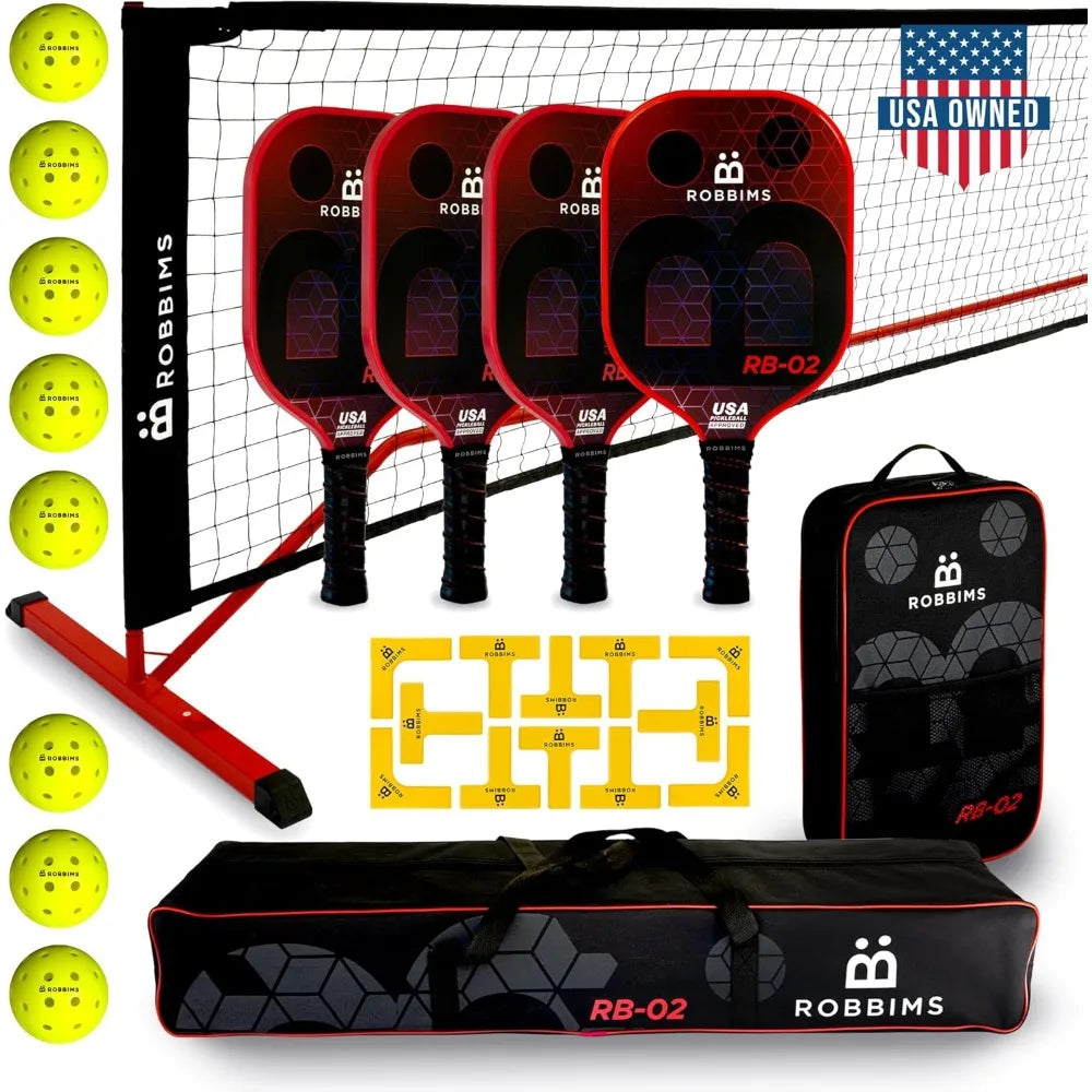 Portable Pickleball Set with Net  4 USAPA Approved Carbon Fiber Paddles, Duffle Bag, Regulation Size Pickleball Net System