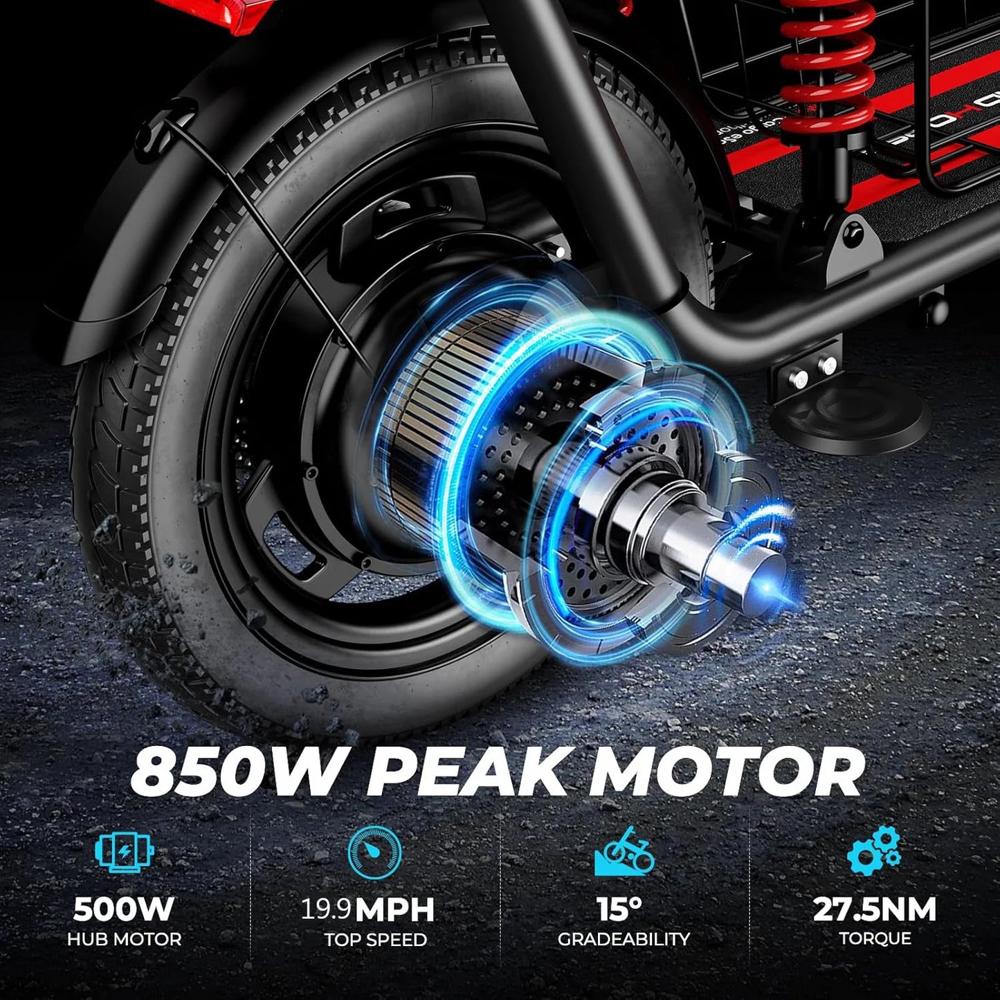850W peak adult electric scooter,25 miles 20 MPHequipped with 14 inch tires, dual brakes dual suspension, a seat basket