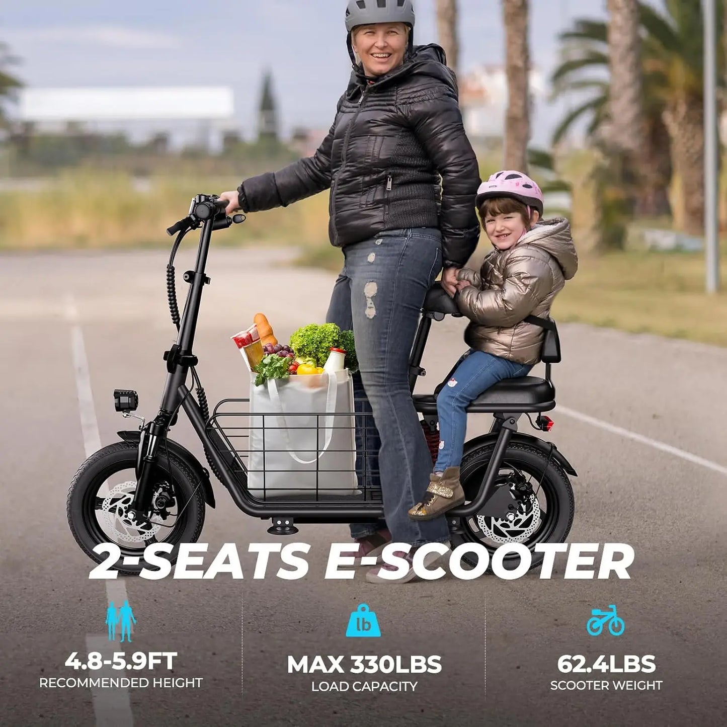 850W peak adult electric scooter,25 miles 20 MPHequipped with 14 inch tires, dual brakes dual suspension, a seat basket