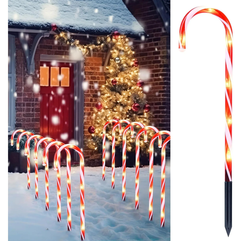 16" Christmas Candy Cane Pathway Markers Lights Set of 12 with Warm White for Xmas Indoor and Outdoor Decorations