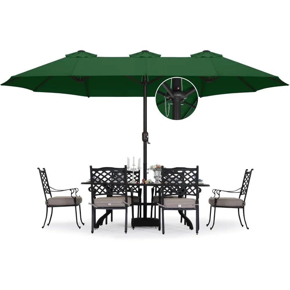 15FT Double-Sided Aluminum Table Patio Umbrella Garden Large Umbrella,Swimming Pool, Green