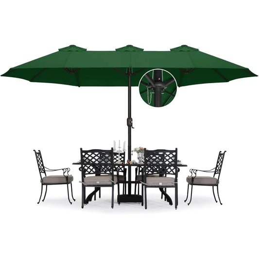 15FT Double-Sided Aluminum Table Patio Umbrella Garden Large Umbrella,Swimming Pool, Green