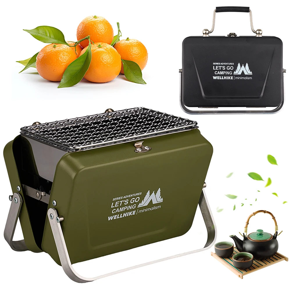 Portable Camping Stove with Handle Outdoor Barbecue Oven Stainless Steel Lightweight Cooking Grill for Camping Patio Backyard
