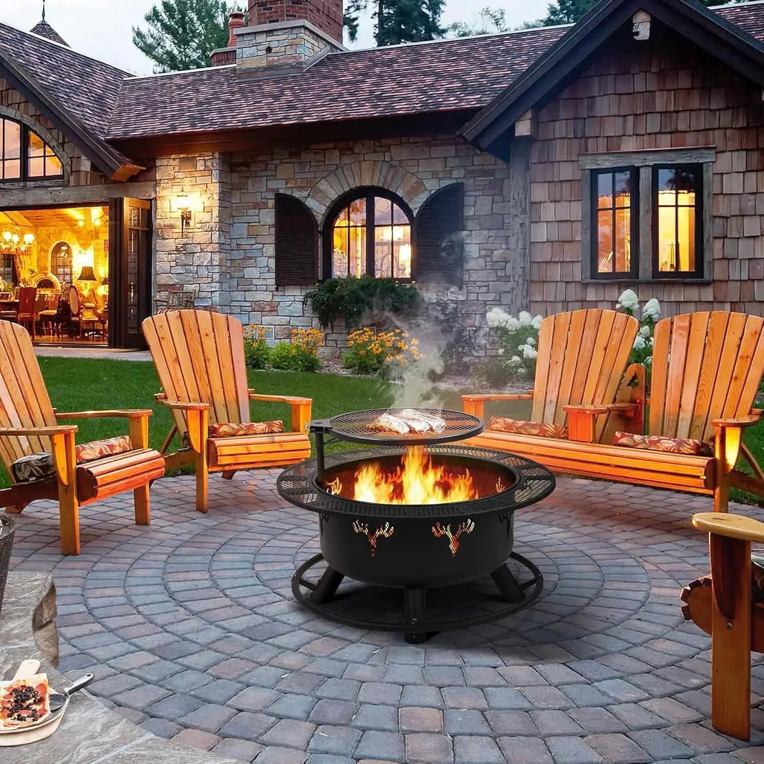 32in Fire Pit Outdoor Wood Burning Firepits Outdoor Fireplace Poker Fire Bowl for Camping, Backyard, BBQ, Garden, Bonfire