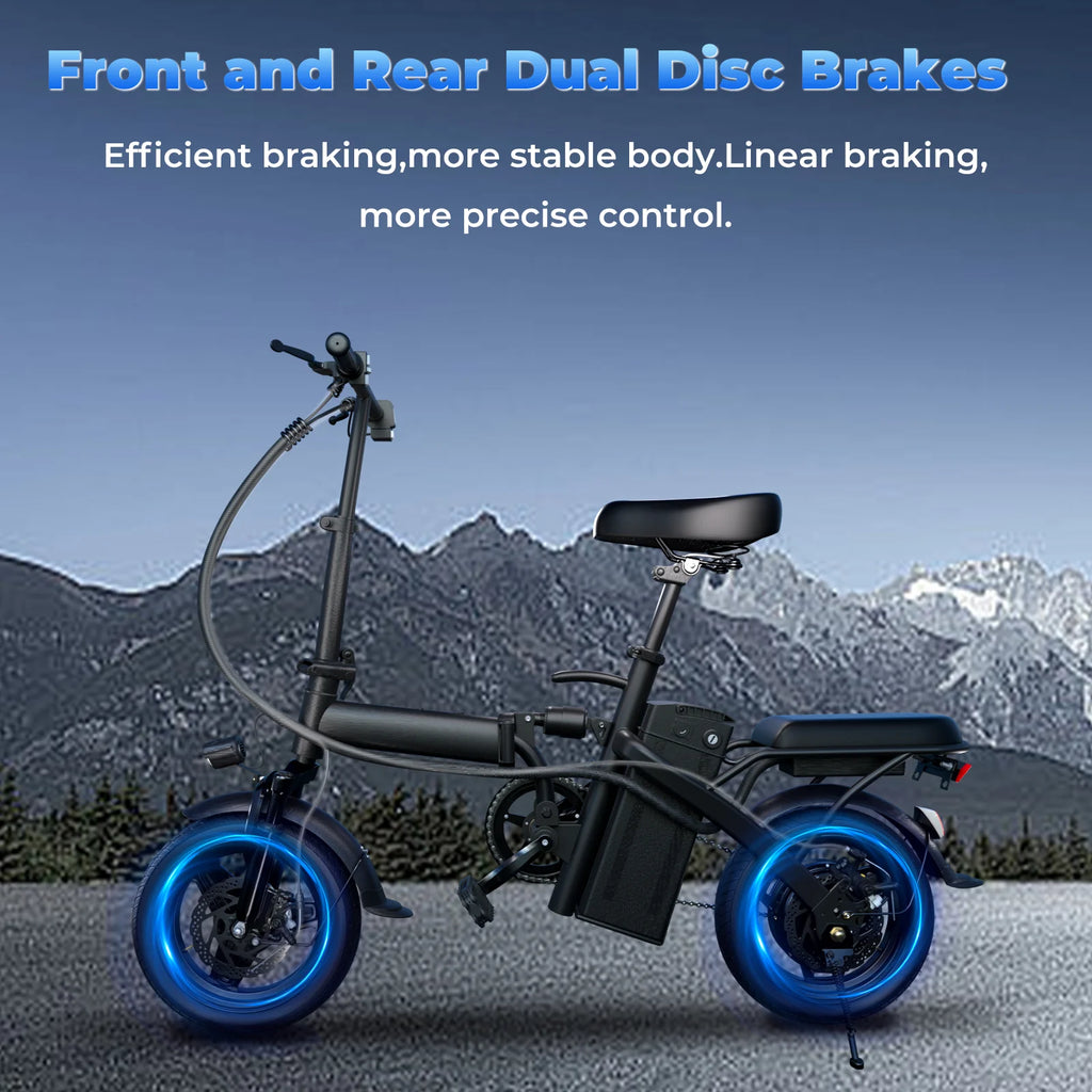 500W Adult Electric Bike, 20 MPH, 48V 12Ah Removable Battery, 14 Inch Folding Electric Bike, Multi-Shock Absorption