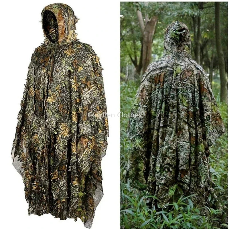 3D Maple Leaf Bionic  Ghillie Suit Woodland Poncho Cloak Outdoor Clothes