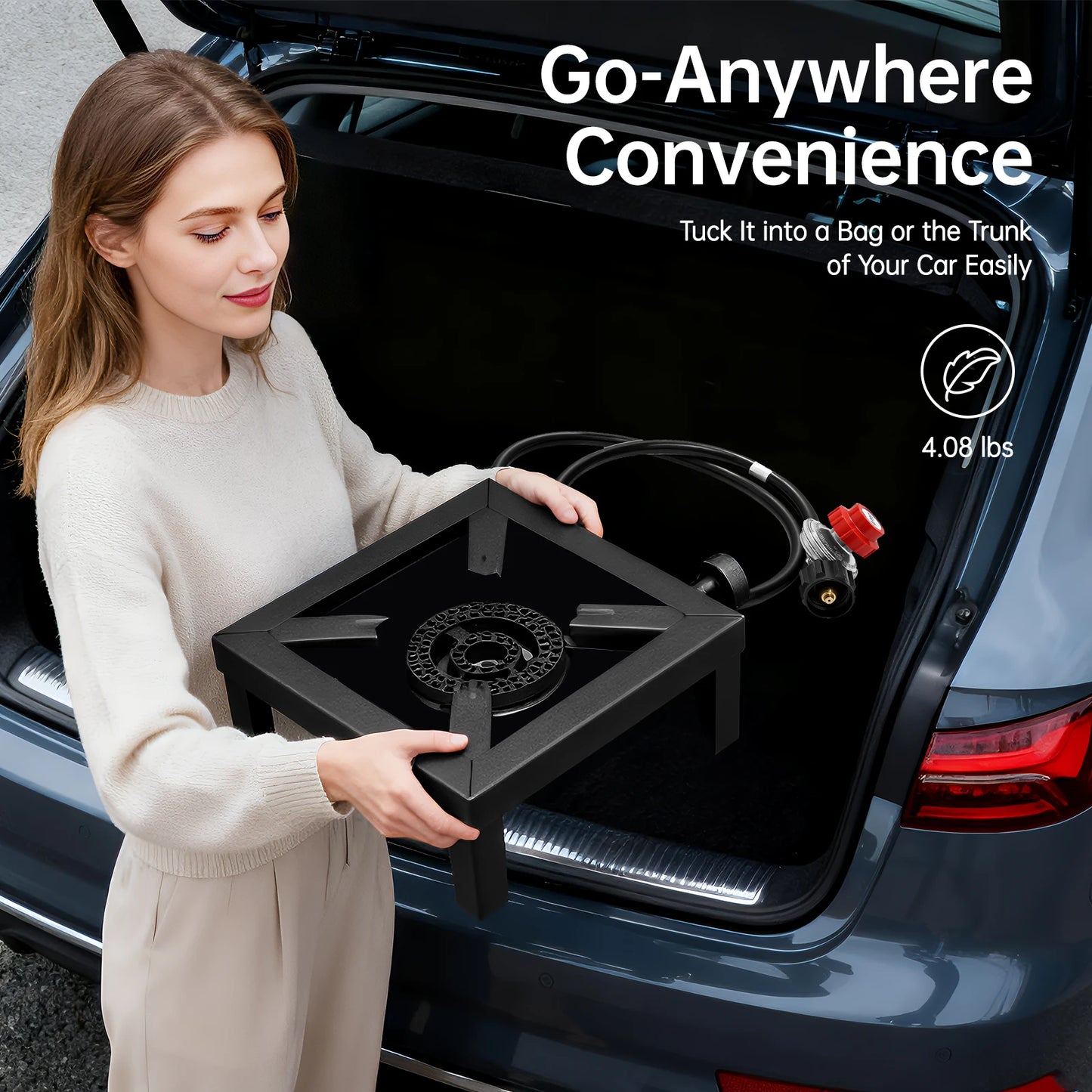 Portable Single Burner Outdoor Gas Stove Propane Cooker with Adjustable 0-10Psi Regulator Hose for Patio Camping, BBQ