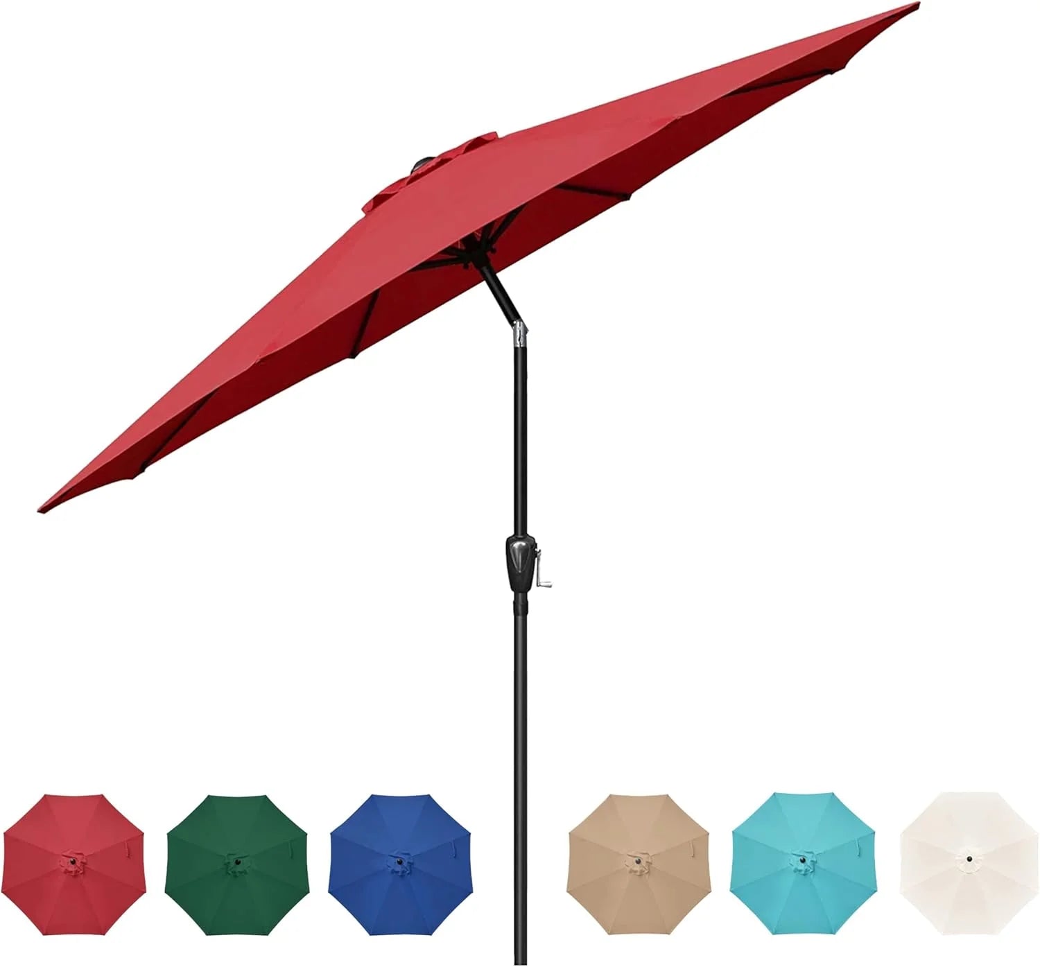 9' Outdoor Patio Umbrella, Market Table Umbrella with 8 Sturdy Ribs, Push Button Tilt and Crank for Garden, Yard, Pool