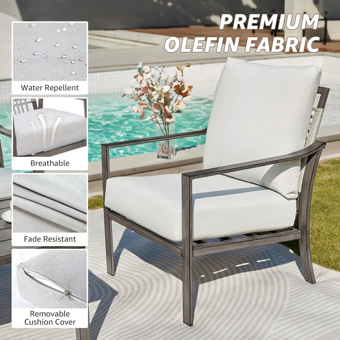 Patio Furniture 4 Piece Set,Outdoor Conversation Set Metal Patio Sectional Sofa With High Back Hand-Woven Rope, Customized
