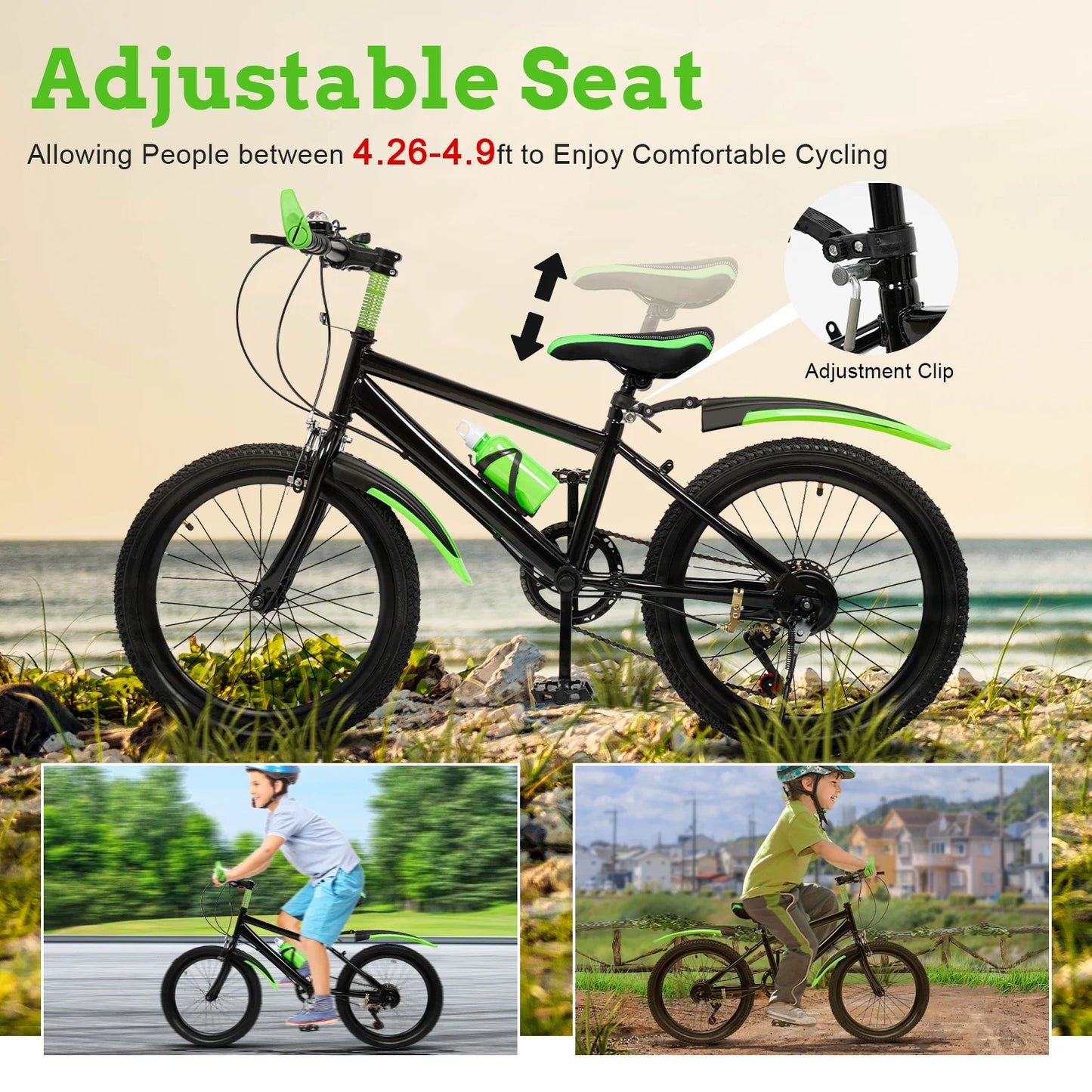 20 In Mountain Bike 7 Speeds Adjustable Height Kids Bicycle for Boys, Girls MTB Children's Bicycle with Double Disc Brake
