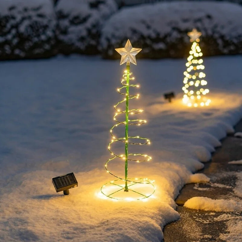 LED Solar Powered Christmas Tree Warm Light, Floor To Ceiling Wrought Iron Outdoor Courtyard Decorative Landscape Street Light.