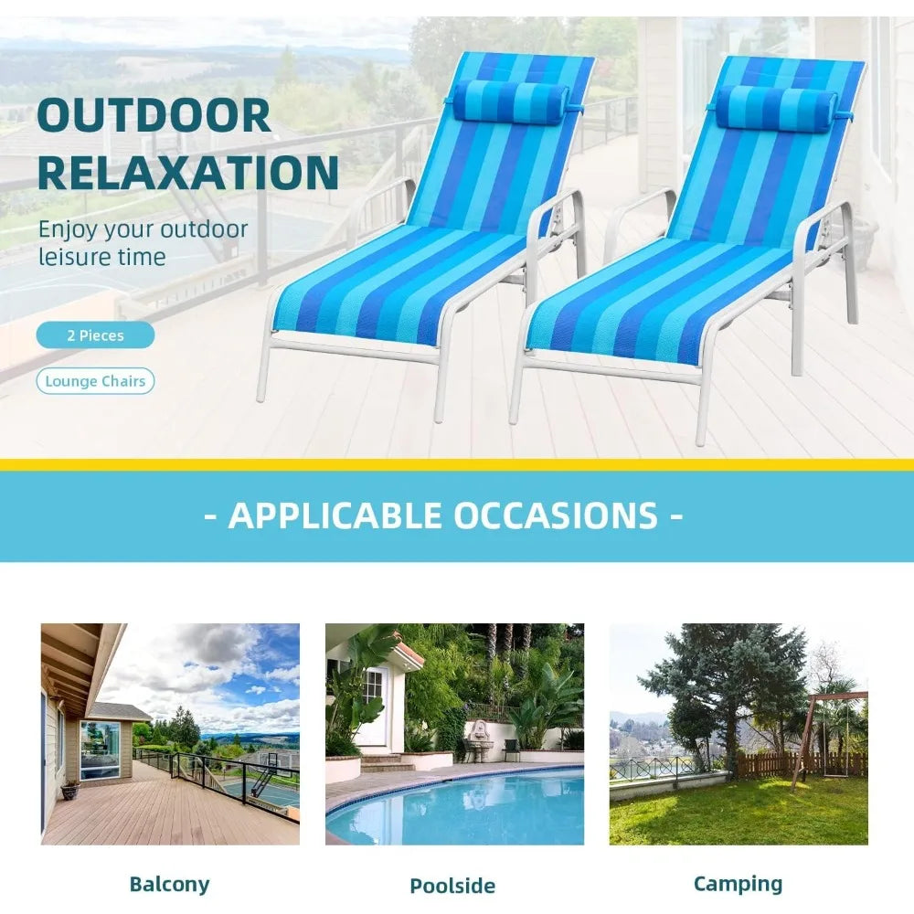 Patio Chaise Lounge, Set of 2 Outdoor Lounge Chairs for Beach, Pool, Sunbathing – Lawn Lounger Recliner Chair for Outside Tannin