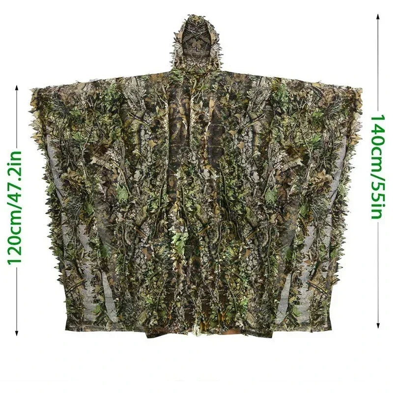 3D Maple Leaf Bionic  Ghillie Suit Woodland Poncho Cloak Outdoor Clothes