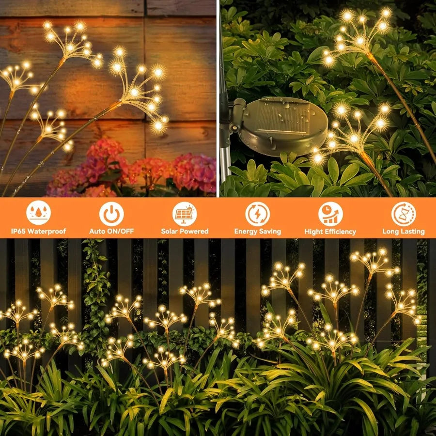 Solar Garden Lights 2 Pack Waterproof Solar Swaying Starburst Light Outdoor Lights for Yard Patio Walkway Pathway Party Wedding