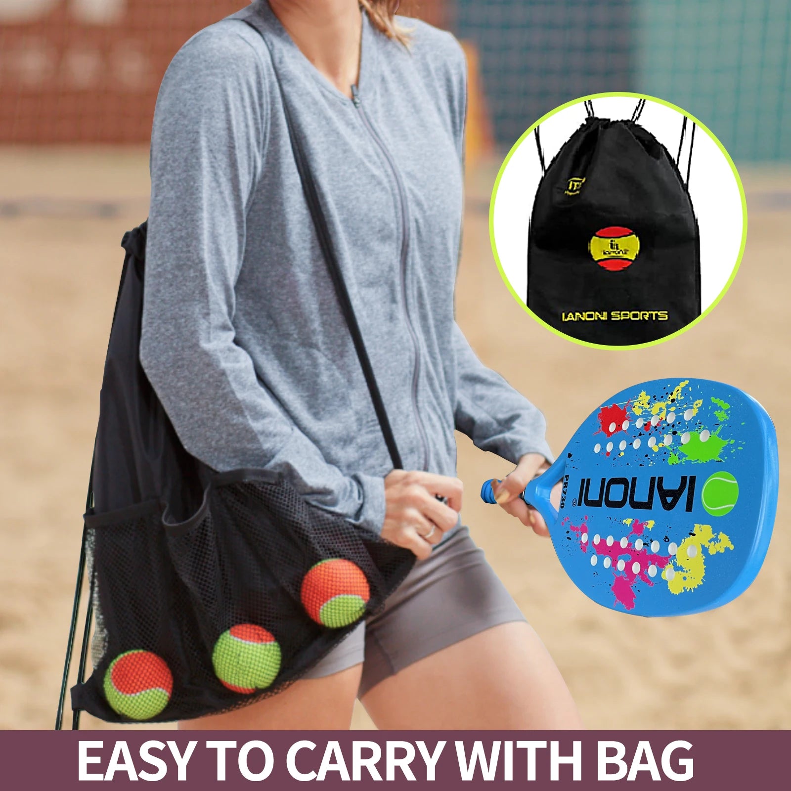 Beach Tennis Racket,Carbon Fiber Grit Face with EVA Memory Foam Core Beach Tennis Racket