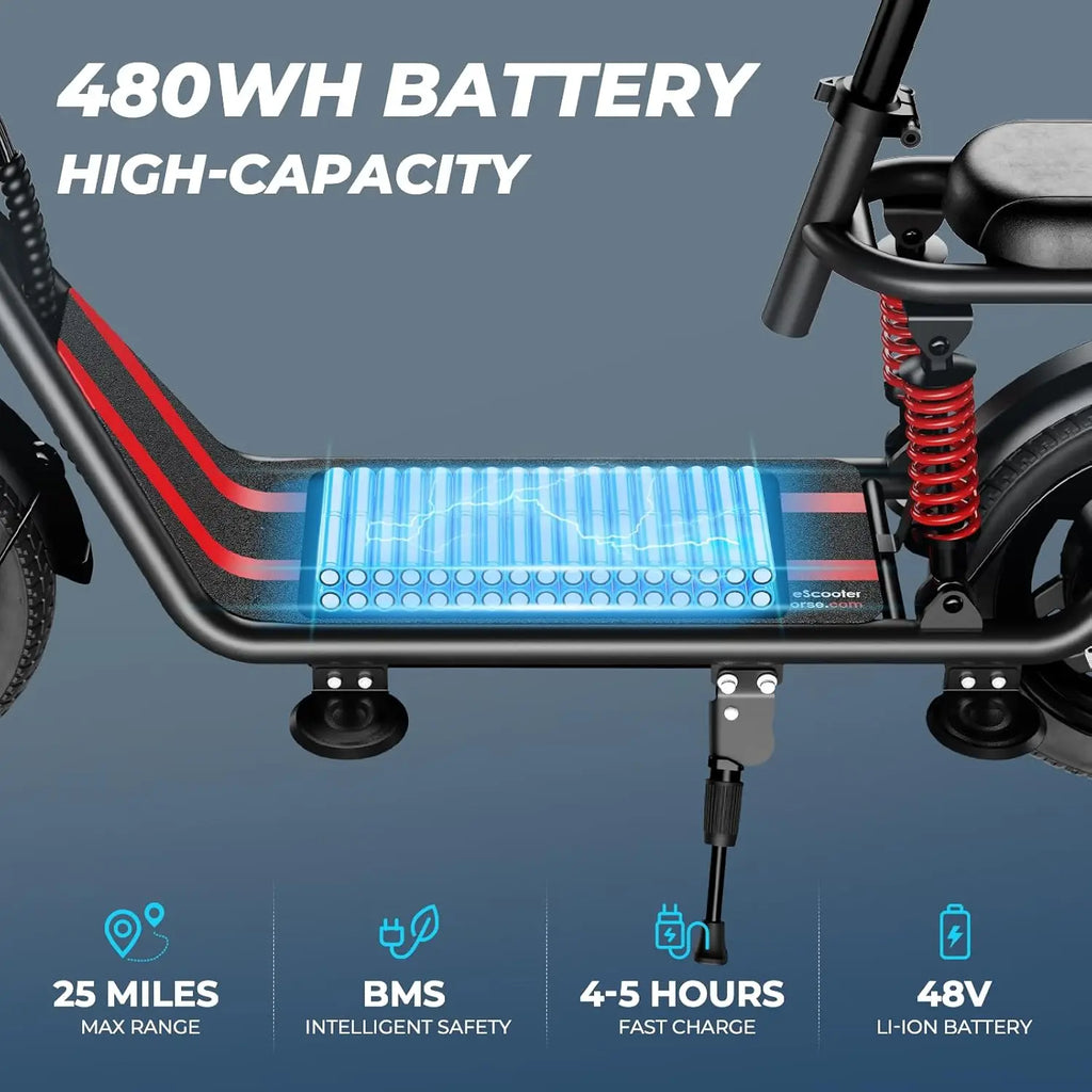 850W peak adult electric scooter,25 miles 20 MPHequipped with 14 inch tires, dual brakes dual suspension, a seat basket