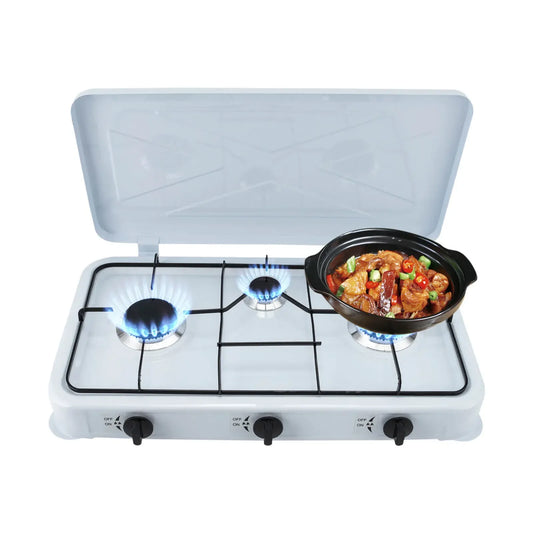 White Built-in 3-Burner Gas Cooktop Rectangular Cast Aluminum with Hose