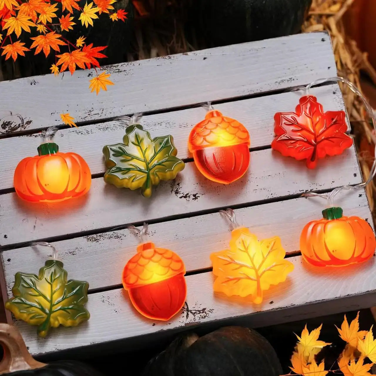 LED Pumpkin Maple Leaf Acorn String Lights，Fall Harvest Decor for Halloween Thanksgiving Christmas, Party Garden Fireplace